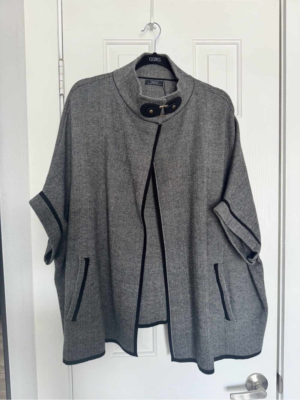 Parfois Knit High Neck Poncho with Black Trim
